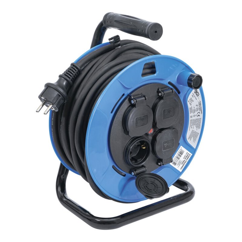 BGS Kabeltrommel 25 m 3 x 1,5 mm² 4 Steckdosen mit Verschlusskappe IP 44 3500 W