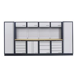 Kraftwerk Mobilio 6er Kombi, 4 x Oberschrank. Lochwand, Buche