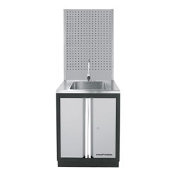 Kraftwerk Kraftwerk Spülbecken Kombination mit Mobilio Unterschrank und Lochwand.