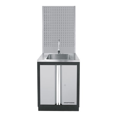 Kraftwerk Kraftwerk Spülbecken Kombination mit Mobilio Unterschrank und Lochwand.