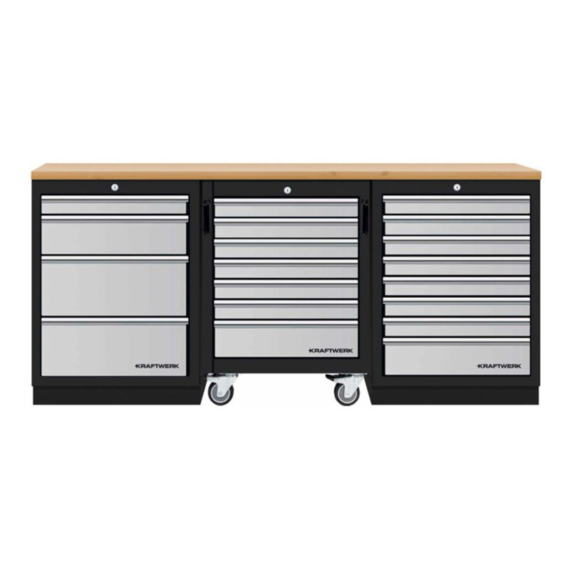 Kraftwerk Mobilio 3er Kombi mit  Werkstattwagen, Buche, 3 Schubladen