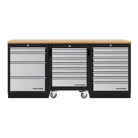 Kraftwerk Mobilio 3er Kombi mit  Werkstattwagen, Buche, 3 Schubladen