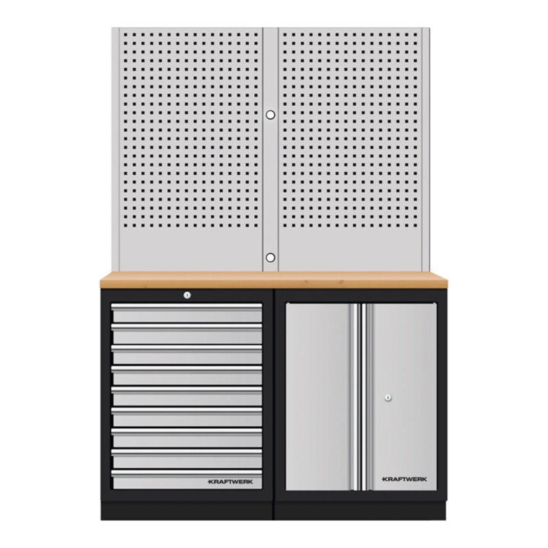 Kraftwerk Mobilio 2er Kombi Lochwand, Buche Mulipl., 9 Schubladen