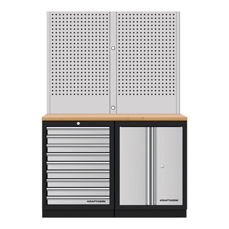 Kraftwerk Mobilio 2er Kombi Lochwand, Buche Mulipl., 9 Schubladen