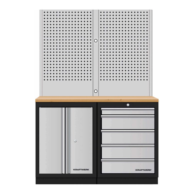 Kraftwerk Mobilio 2er Kombi Lochwand, Buche Mulipl., 5 Schubladen