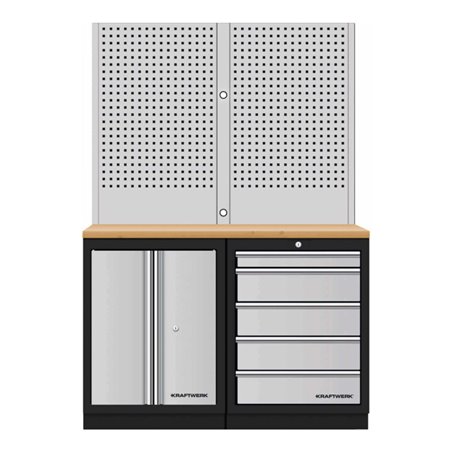 Kraftwerk Mobilio 2er Kombi Lochwand, Buche Mulipl., 5 Schubladen