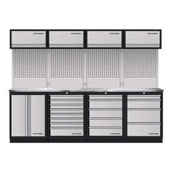 Kraftwerk Mobilio 4er Kombi, 4x Oberschrank,Lochwand, Edelstahl