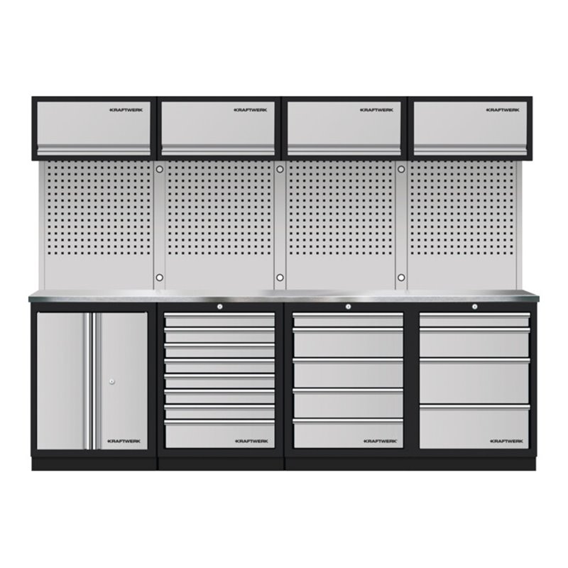 Kraftwerk Mobilio 4er Kombi, 4x Oberschrank,Lochwand, Edelstahl