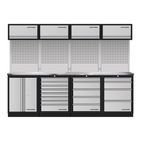 Kraftwerk Mobilio 4er Kombi, 4x Oberschrank,Lochwand, Edelstahl