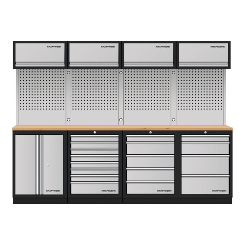 Kraftwerk Mobilio 4er Kombi, 4x Oberschrank, Lochwand, Buche