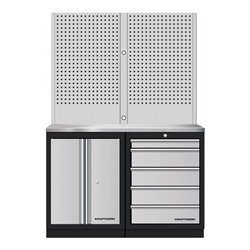 Kraftwerk Mobilio 2er Kombi Lochwand 2 Edelstahl, 5 Schubladen