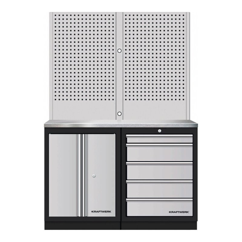 Kraftwerk Mobilio 2er Kombi Lochwand 2 Edelstahl, 5 Schubladen