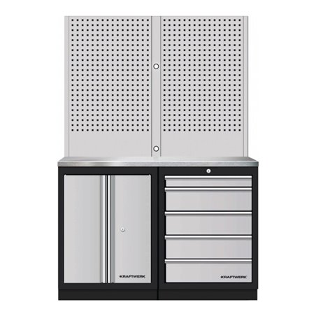 Kraftwerk Mobilio 2er Kombi Lochwand 2 Edelstahl, 5 Schubladen