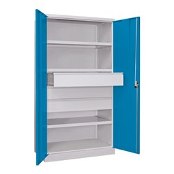 Pavoy Schwerlastschrank, 3 Fachböden a 200 kg, 3 Schubladen a 175 mm, Ral 7035/5012