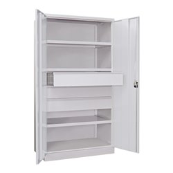 Pavoy Schwerlastschrank, 3 Fachböden a 200 kg, 3 Schubladen a 175 mm, Ral 7035