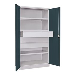 Pavoy Schwerlastschrank, 3 Fachböden a 200 kg, 3 Schubladen a 175 mm, Ral 7035/7016