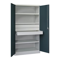 Pavoy Schwerlastschrank, 3 Fachböden a 200 kg, 3 Schubladen a 125 mm, Ral 7035/7016