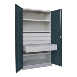Pavoy Schwerlastschrank, 3 Fachböden a 200 kg, 4 Schubladen, Ral 7035/7016