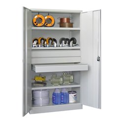 Pavoy Schwerlastschrank, 3 Fachböden a 200 kg, 3 Schubladen a 125 mm, Ral 7035