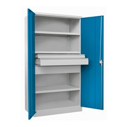 Pavoy Schwerlastschrank, 3 Fachböden a 200 kg, 3 Schubladen, RAL 7035/5012