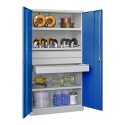 Pavoy Schwerlastschrank, 3 Fachböden a 200 kg, 3 Schubladen a 125 mm, Ral 7035/5010