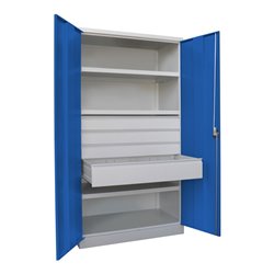 Pavoy Schwerlastschrank, 3 Fachböden a 200 kg, 4 Schubladen, Ral 7035/5010