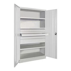 Pavoy Schwerlastschrank, 3 Fachböden a 200 kg, 5 Schubladen, RAL 7035