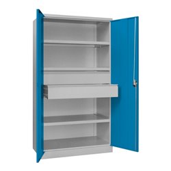 Pavoy Schwerlastschrank, 3 Fachböden a 200 kg, 2 Schubladen, RAL 7035/5012