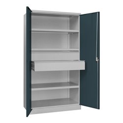 Pavoy Schwerlastschrank, 3 Fachböden a 200 kg, 2 Schubladen, RAL 7035/7016