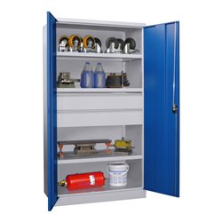 Pavoy Schwerlastschrank, 3 Fachböden a 200 kg, 2 Schubladen, RAL 7035/5010