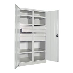 Pavoy Schwerlastschrank, Trennwand, 6 Fachböden a 200 kg, 8 Schubladen, RAL 7035