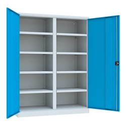 Pavoy Schwerlastschrank 1950x1470x630, Trennwand, 8 Fachböden a 200 kg, RAL 7035/5012