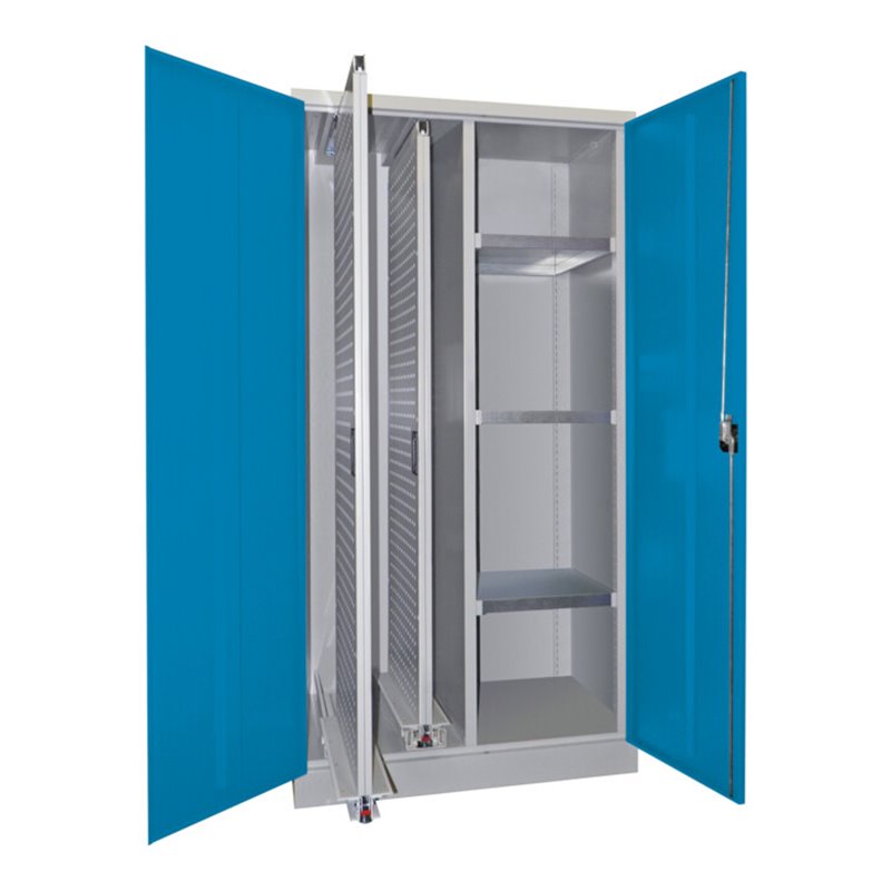 Pavoy Stahl-Vertikalauszugsschrank , Trennwand, 2 Auszüge, 3 Böden, RAL 7035/5012