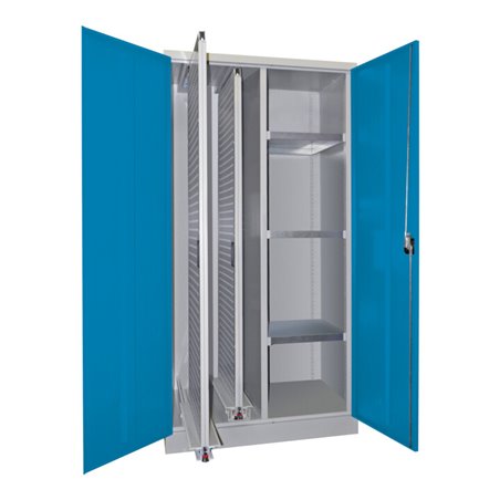 Pavoy Stahl-Vertikalauszugsschrank , Trennwand, 2 Auszüge, 3 Böden, RAL 7035/5012