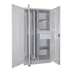 Pavoy Stahl-Vertikalauszugsschrank, Trennwand, 2 Auszüge, 3 FB, 2 Schubladen, RAL 7035