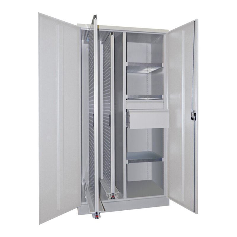 Pavoy Stahl-Vertikalauszugsschrank, Trennwand, 2 Auszüge, 3 FB, 2 Schubladen, RAL 7035