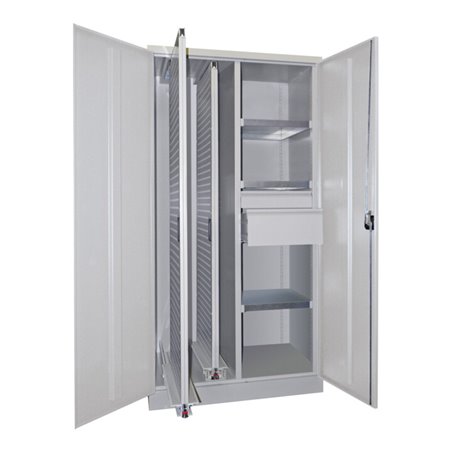 Pavoy Stahl-Vertikalauszugsschrank, Trennwand, 2 Auszüge, 3 FB, 2 Schubladen, RAL 7035