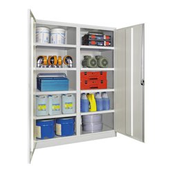 Pavoy Schwerlastschrank 1950x1470x630, Trennwand, 8 Fachböden a 200 kg, RAL 7035