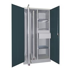 Pavoy Vertikalauszugsschrank, Trennwand, 2 Auszüge, 3 FB, 2 Schubladen, RAL 7035/7016