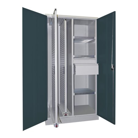 Pavoy Vertikalauszugsschrank, Trennwand, 2 Auszüge, 3 FB, 2 Schubladen, RAL 7035/7016