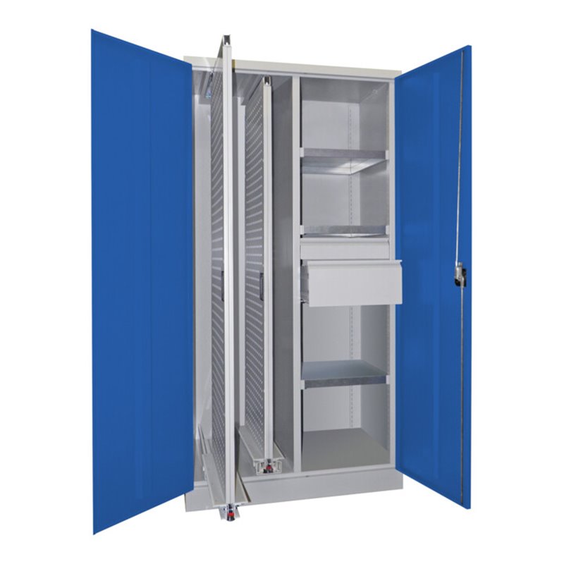 Pavoy Vertikalauszugsschrank, Trennwand, 2 Auszüge, 3 FB, 2 Schubladen, RAL7035/5010