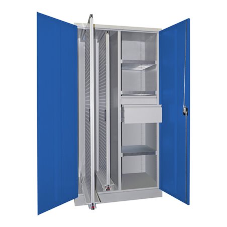 Pavoy Vertikalauszugsschrank, Trennwand, 2 Auszüge, 3 FB, 2 Schubladen, RAL7035/5010