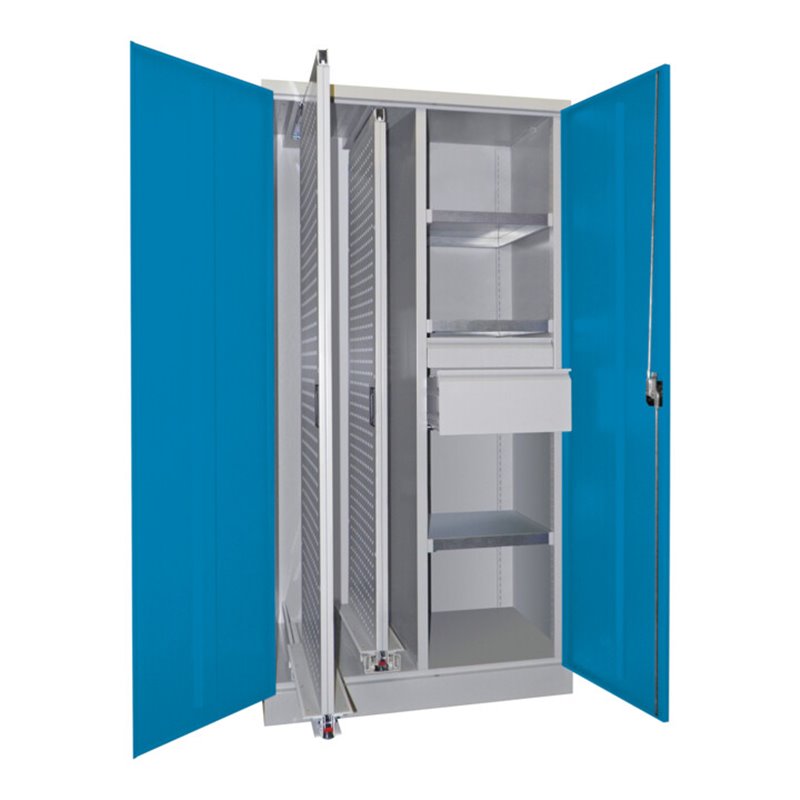 Pavoy Vertikalauszugsschrank, Trennwand, 2 Auszüge, 3 FB, 2 Schubladen, RAL 7035/5012