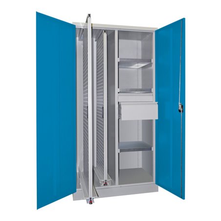 Pavoy Vertikalauszugsschrank, Trennwand, 2 Auszüge, 3 FB, 2 Schubladen, RAL 7035/5012