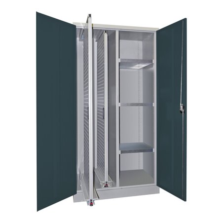 Pavoy Stahl-Vertikalauszugsschrank , Trennwand, 2 Auszüge, 3 Böden, RAL 7035/7016