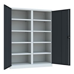 Pavoy Schwerlastschrank 1950x1470x630, Trennwand, 8 Fachböden a 200 kg, RAL 7035/7016