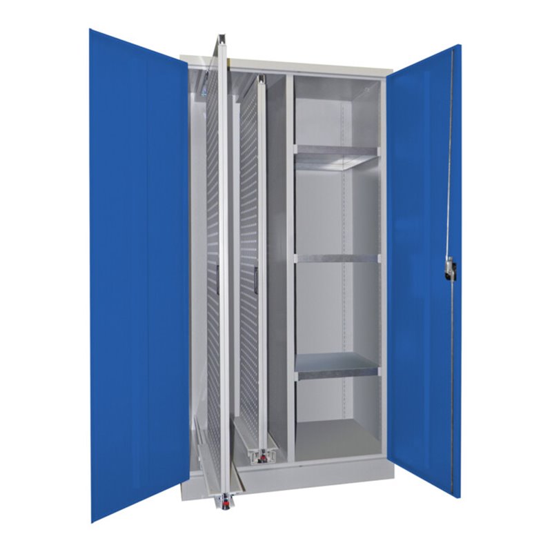 Pavoy Stahl-Vertikalauszugsschrank , Trennwand, 2 Auszüge, 3 Böden, RAL 7035/5010