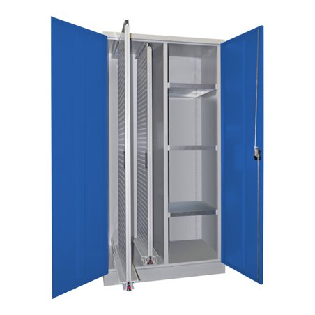 Pavoy Stahl-Vertikalauszugsschrank , Trennwand, 2 Auszüge, 3 Böden, RAL 7035/5010