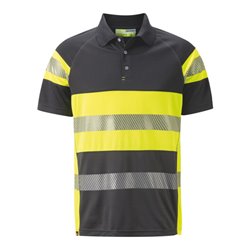 Holex Warnschutz Polo-Shirt, grau / gelb, Unisex-Größe: L