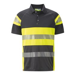 Holex Warnschutz Polo-Shirt, grau / gelb, Unisex-Größe: S